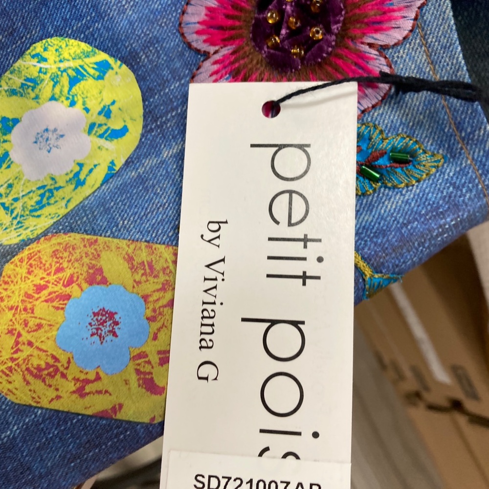 Petit Pois by Viviana G Stretch Denim Look Pant Size S,XL Patches Festival - Picture 12 of 15